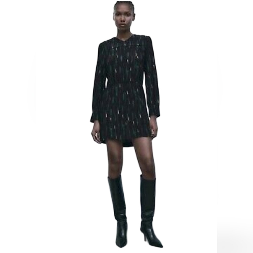 NWT Zara Black Gabriela Graphic‎ Print Dress Size XS